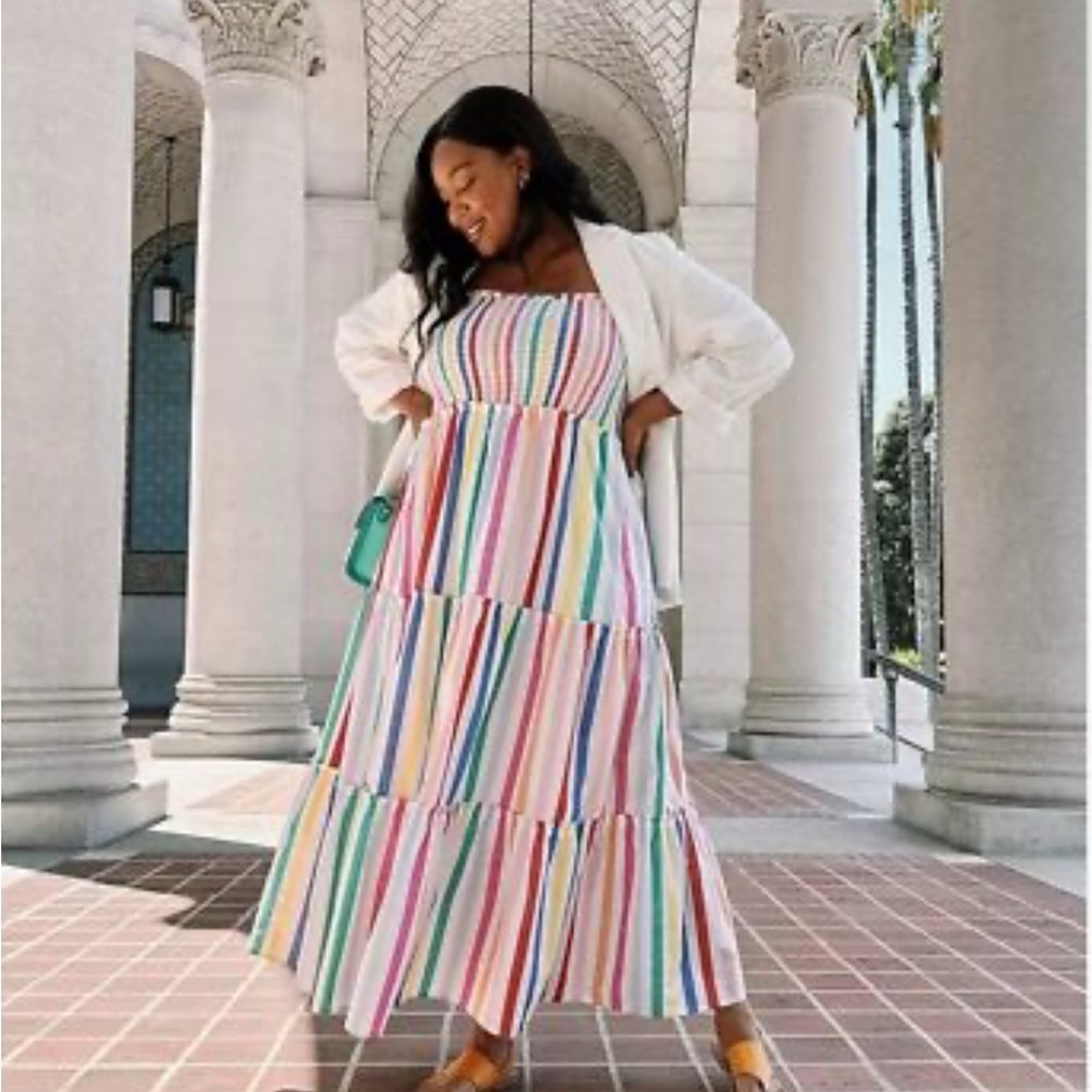 Draper James RSVP Rainbow Tiered Maxi Dress lined w/pockets XS NEW